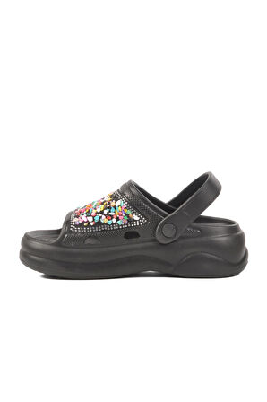 E-800 Z Siyah Kadın Taşlı Siyah Terlik