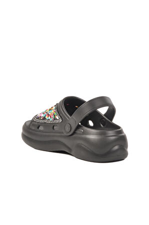 E-800 Z Siyah Kadın Taşlı Siyah Terlik