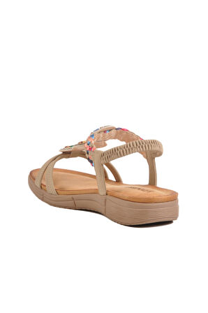Voyager B096 Z Kadın Taşlı Bej Sandalet
