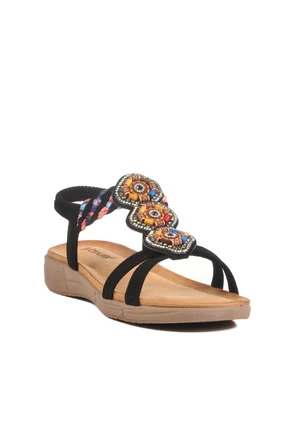 Voyager B096 Z Kadın Taşlı Siyah Sandalet