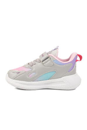 2480 P Gri-Pembe Tekstil Çocuk Spor Ayakkabı Ruffon 