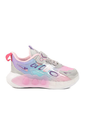 2480 P Gri-Pembe Tekstil Çocuk Spor Ayakkabı Ruffon 