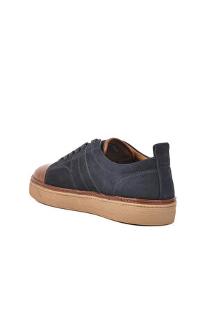 Lacivert-Kahve Hakiki Deri Erkek Sneaker 3K1973-C704 M