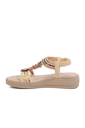 Krem Topuklu Kadın Sandalet T-008 Z