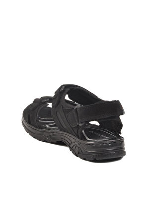 Siyah Nubuk Hakiki Deri Erkek Çocuk Sandalet 1305 G
