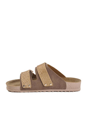 20-009 Z Altın Simli Vizon Kadın Anatomik Terlik