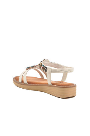 Voyager 9634 Z Beyaz Hakiki Deri Kadın Sandalet