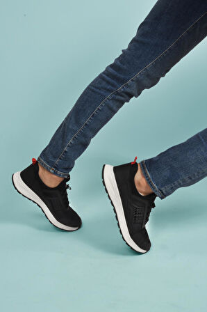 Nans 6006 M Siyah-Kırmızı Kilit Bağcıklı Hafif Erkek Spor Ayakkabı