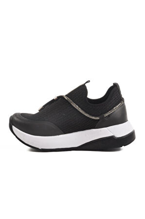 702498 Z Siyah-Beyaz Kadın Taşlı Günlük Ayakkabı