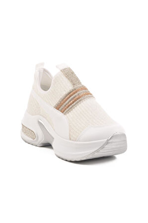 702307 Z Beyaz Kadın Taşlı Günlük Ayakkabı