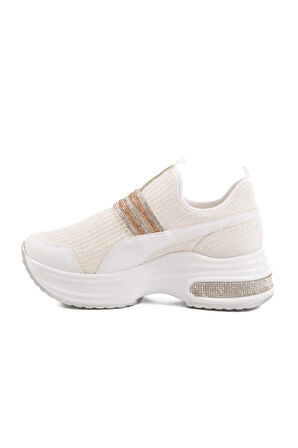 702307 Z Beyaz Kadın Taşlı Günlük Ayakkabı