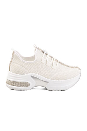 702322 Z Beyaz Kadın Taşlı Günlük Ayakkabı