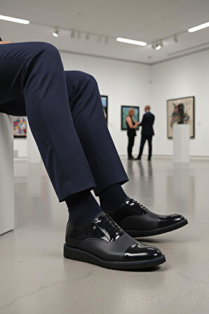 Fosco 6590 M Lacivert Rugan Hakiki Deri Erkek Klasik Ayakkabı