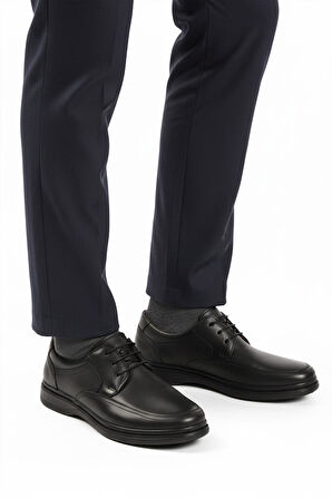 Siyah Kırışık Hakiki Deri Erkek Günlük Ayakkabı DSN 2038 M