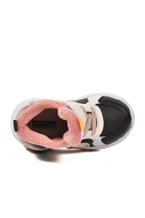 2058 B Siyah-Beyaz-Pudra Polarlı Çocuk Spor Ayakkabı