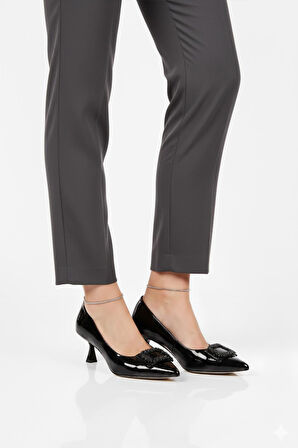 Ayakmod 357172 Z Siyah Kırışık Rugan Kadın Abiye Ayakkabı