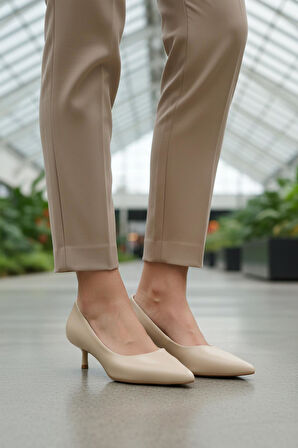 Ayakmod 458343 Z Bej Cilt Kadın Topuklu Ayakkabı