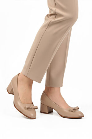 Ayakmod 519081 Z Bej Deri Kadın Topuklu Ayakkabı