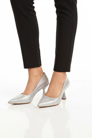 Ayakmod 665140 Z Gümüş Kadın Topuklu Ayakkabı