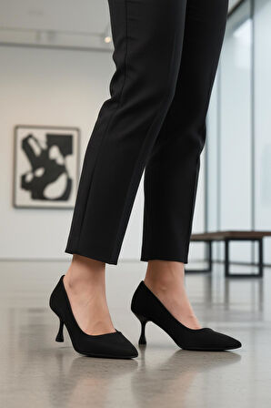 Ayakmod 695033 Z Siyah Süet Kadın Topuklu Ayakkabı