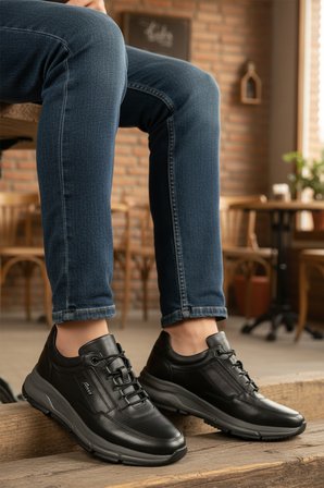 Fosco 3146 Hakiki Deri Siyah Erkek Günlük Ayakkabı