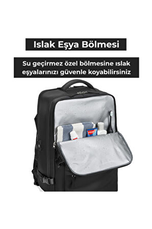 Su Geçirmez 16" inç 39L Ayakkabı Bölmeli Seyahat Sırt Çantası - Laptop Bölmeli, USB Şarj Girişli