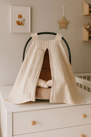 Kahve Örgü Kumaş Puset Örtüsü ve Minderi %100 Pamuk