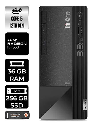 LENOVO Neo 50T i5 12400 36GB RAM 256GB SSD RX550/4GB W11HOME 11SE00BPTX MASAÜSTÜ PC & PER4 BELLEK