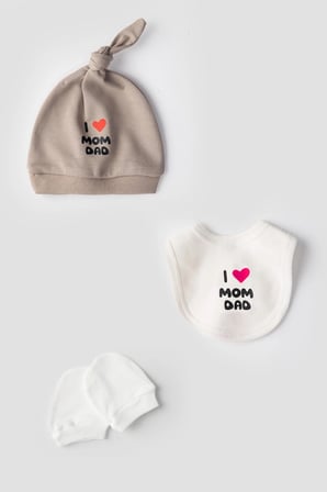 Hastane Çıkışı Seti Yenidoğan 5'li I Love Mom Dad %100 Pamuk