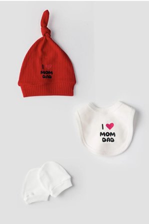 Hastane Çıkışı Seti Yenidoğan 5'li I Love Mom Dad %100 Pamuk 