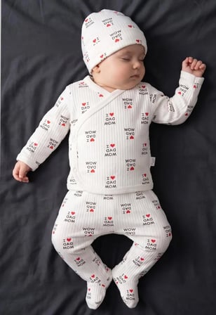 7’Parça Pamuklu Yenidoğan Bebek Zıbın Ve Hastane Çıkışı Seti I Love -Mom Dad