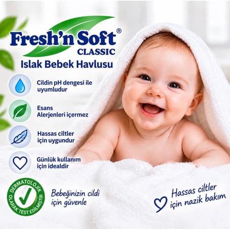 Fresh’n Soft Classic Islak Bebek Havlusu 90 Yaprak x 5 Paket – 450 Yaprak