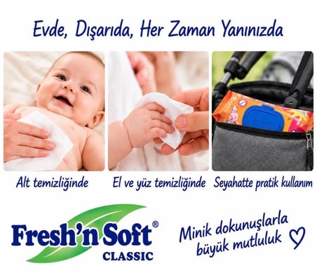 Fresh’n Soft Classic Islak Bebek Havlusu 90 Yaprak x 5 Paket – 450 Yaprak