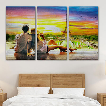 Paris Eyfel Kulesini Seyreden Romantik Çift Kanvas Tablo-3627