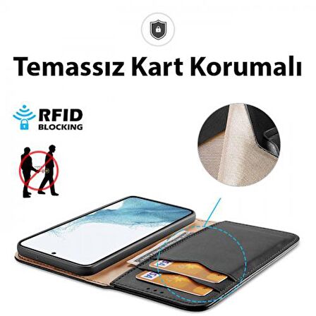 Coofbe Temassız Kart Korumalı Mıknatıslı Deri Cüzdanlı Samsung Galaxy S23 Kılıf 3 Adet Kart Bölmeli