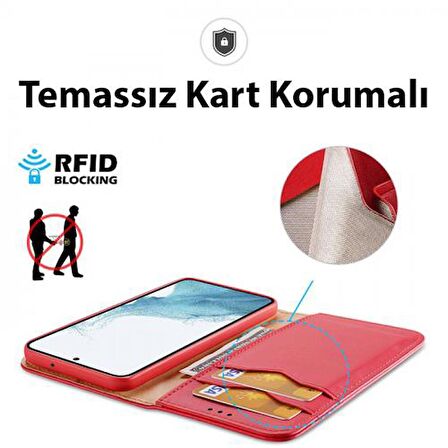 Coofbe Temassız Kart Korumalı Mıknatıslı Deri Cüzdanlı Samsung Galaxy S23 Kılıf 3 Adet Kart Bölmeli