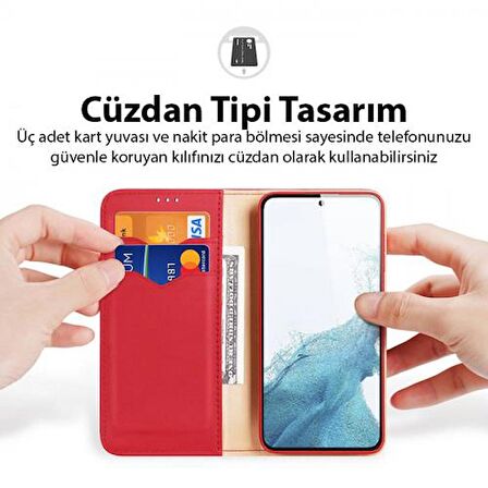 Coofbe Temassız Kart Korumalı Mıknatıslı Deri Cüzdanlı Samsung Galaxy S23 Plus Kılıf 3 Adet Kart Bölmeli