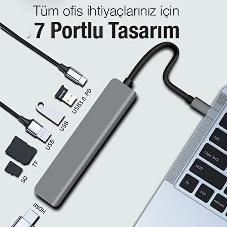 Coofbe 7in1 Type-C HUB Type-C Dönüştürücü Çoğaltıcı Hub 30HZ 4K 1080P HDMI Usb Çoğaltıcı Sd Kart Giriş