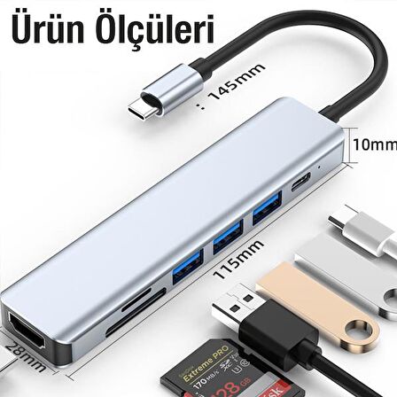 Coofbe 7in1 Type-C HUB Type-C Dönüştürücü Çoğaltıcı Hub 30HZ 4K 1080P HDMI Usb Çoğaltıcı Sd Kart Giriş
