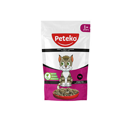 PETEKO 24 ADET JÖLELİ PARÇA ETLİ YETİŞKİN KEDİ YAŞ MAMASI BİFTEKLİ