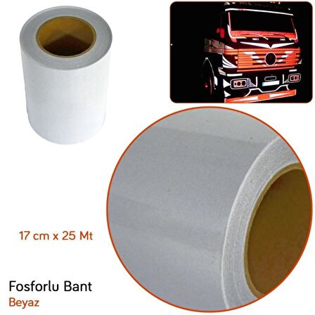 Fosforlu Beyaz Bant Şerit 17 cm x 5 Metre