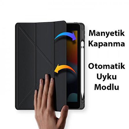 Coofbe Kalem Yerli Standlı Uyku Modlu Sert Şeffaf Arka Kapak  iPad 10.9 2022 Kılıf Kapaklı Tablet Kılıfı
