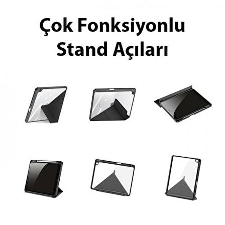 Coofbe Kalem Yerli Standlı Uyku Modlu Sert Şeffaf Arka Kapak  iPad 10.9 2022 Kılıf Kapaklı Tablet Kılıfı