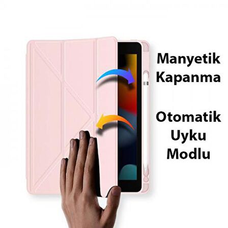 Coofbe Kalem Yerli Standlı Uyku Modlu Sert Şeffaf Arka Kapak  iPad 10.9 2022 Kılıf Kapaklı Tablet Kılıfı