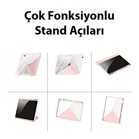 Coofbe Kalem Yerli Standlı Uyku Modlu Sert Şeffaf Arka Kapak  iPad 10.9 2022 Kılıf Kapaklı Tablet Kılıfı