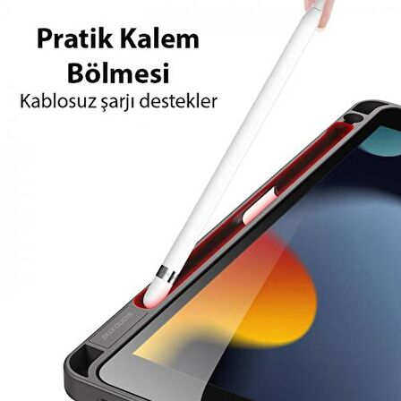 Coofbe Kalem Yerli Standlı Uyku Modlu Sert Şeffaf Arka Kapak  iPad 10.9 2022 Kılıf Kapaklı Tablet Kılıfı