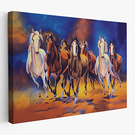 Koşan Atlar Yağlıboya Görünüm Dekoratif Kanvas Tablo-3630