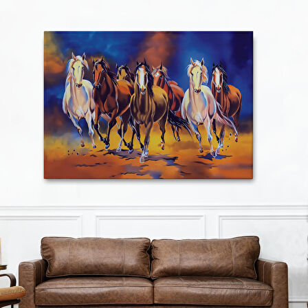 Koşan Atlar Yağlıboya Görünüm Dekoratif Kanvas Tablo-3630