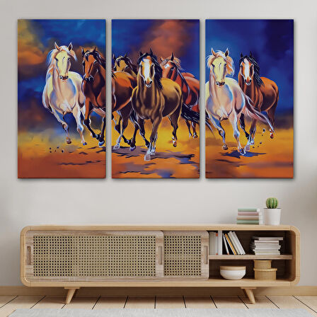 Koşan Atlar Yağlıboya Görünüm Dekoratif Kanvas Tablo-3630