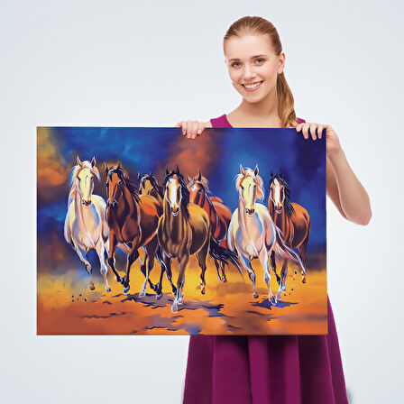 Koşan Atlar Yağlıboya Görünüm Dekoratif Kanvas Tablo-3630